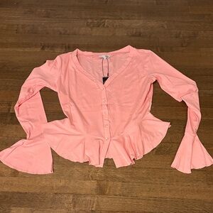 Fashion Nova Pink Flared Sleeve Blouse